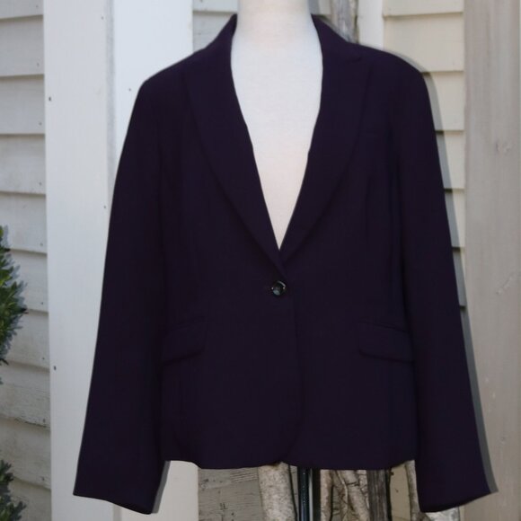 Talbots Plus Size Dark Blueberry Purple Classic 1 Button Blazer Jacket Sz 16 - Picture 1 of 7